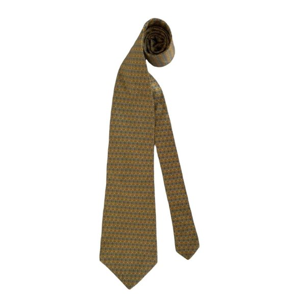 BALENCIAGA PARIS Yellow Geometric Tie 100% Silk Made In France 57"/ 4" EX COND - Picture 1 of 6